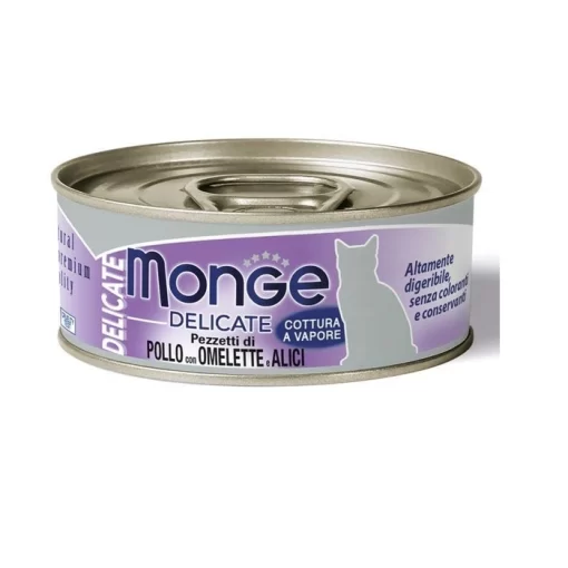 MONGE Delicate kuřecí a ančovičky konzerva pro kočky 80g